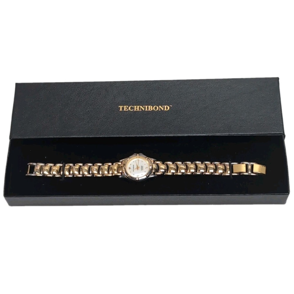 Technibond Womens Diamond Quartz Watch 42g Sterling Silver 925 Gold NEW BATTERY